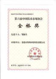 智鴻環境科技鄒振生榮獲中國技術市場金橋獎先進個人
